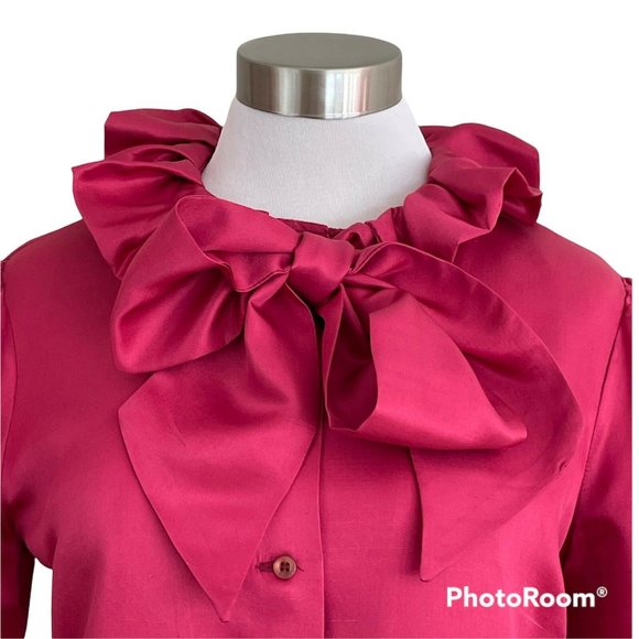 Vintage 1970’s Cranberry Silk Pussy Bow Blouse Samuel Roberts Puff Sleeve Top - Picture 5 of 9